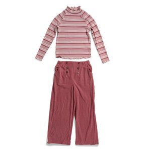 B TWEEN Rose Big Girls 2pc Striped Top And Corduroy Pants Set With Hair Clip